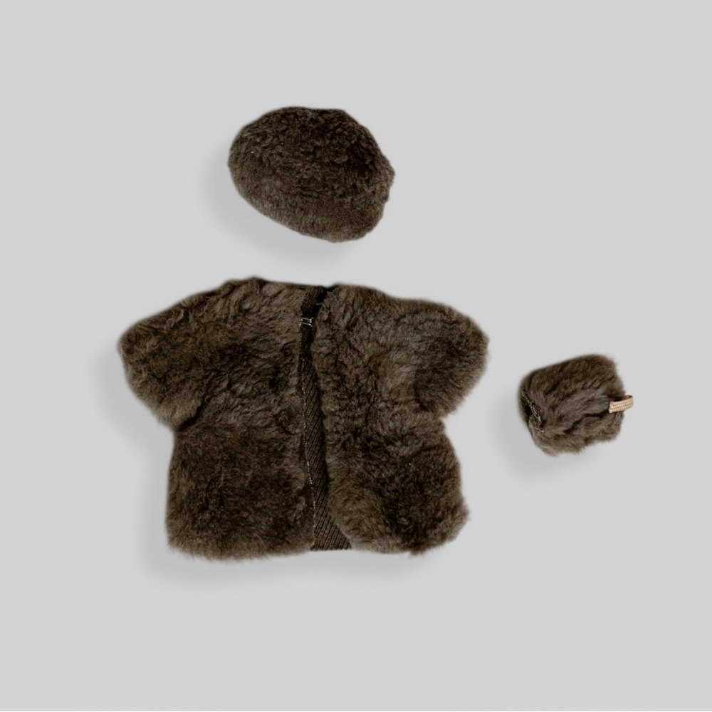 Vintage 8” Doll Fur Coat, Hat & Muff Brown Doll Accessories Fashion Doll